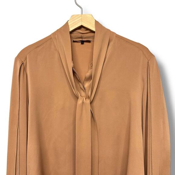 Kobi Halpern Tara Blouse Silk Women Sz Large Long Sleeve Fringed Tie Neck Copper - Picture 4 of 16